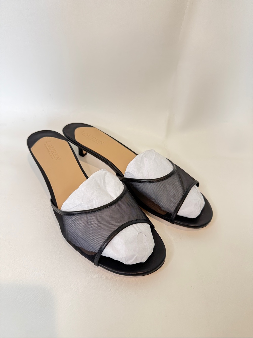 Lauren Ralph Lauren Black Mesh Slide Mules with Low Heel
